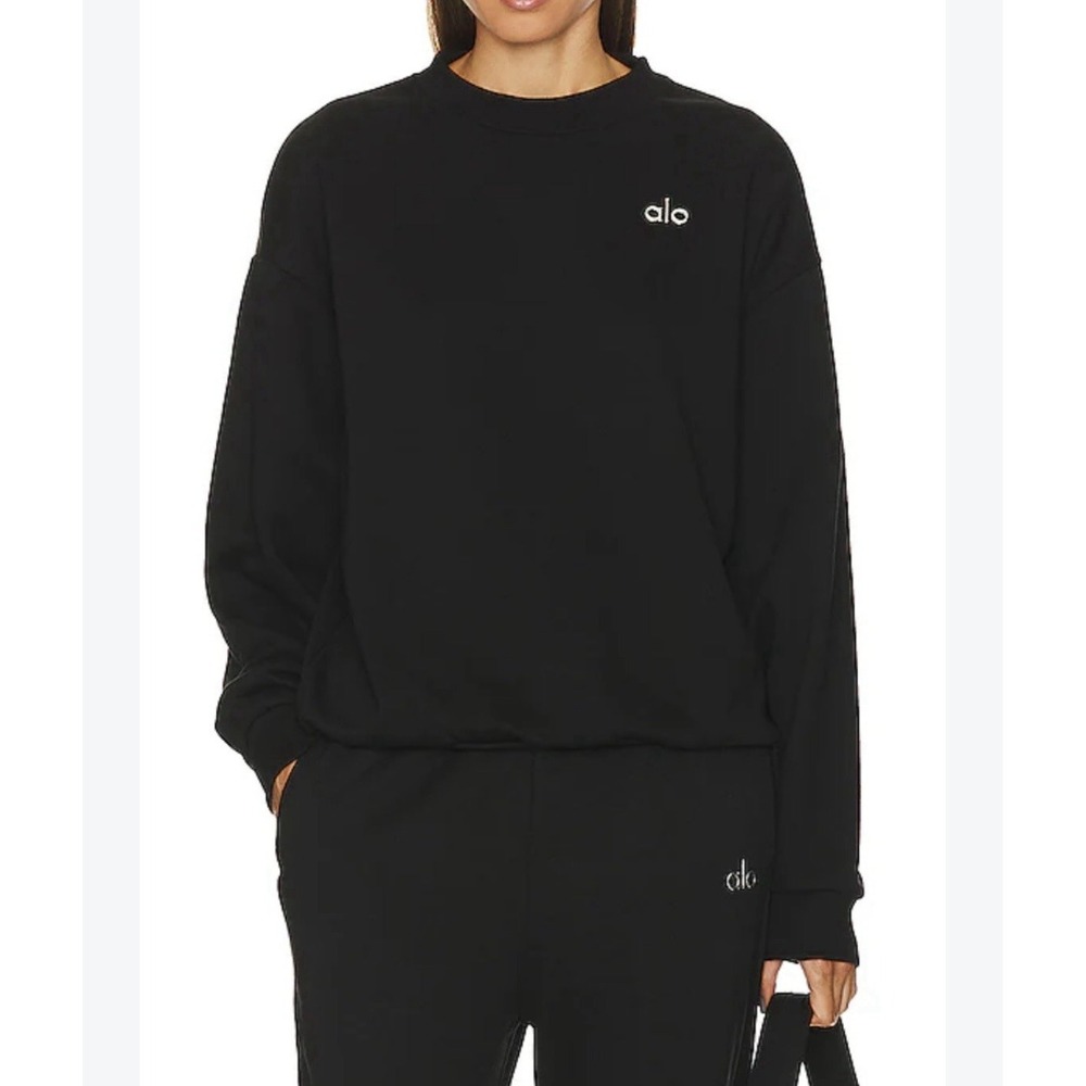 alo yoga accolade crew neck pullover Sz XL Black Athleisure Logo